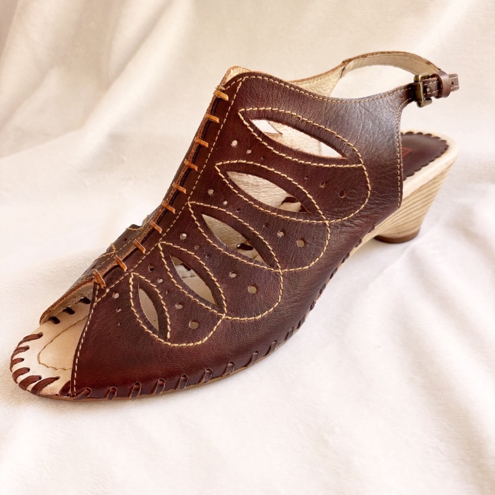 PIKOLINOS Paris Peep Toe Slingback Brown Leather Sandals Low Heel EU 41